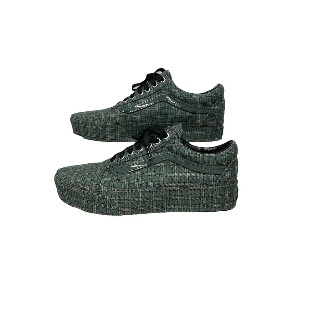 NEW Vans Old Skool Platform Green Plaid RARE - Picture 2 of 6